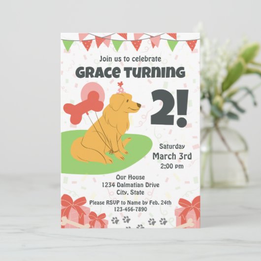 Golden Retriever Einladung zum Geburtstag (Stehend Vorderseite)