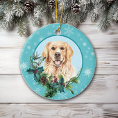 Golden Retriever Evergreen Blue Snowflake Keramik Ornament
