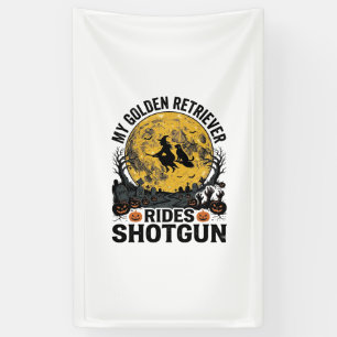 Golden Retriever fährt mit Shotgun Halloween Hexen Banner