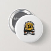 Golden Retriever fährt mit Shotgun Halloween Hexen Button (Vorne & Hinten)