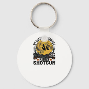 Golden Retriever fährt mit Shotgun Halloween Hexen Schlüsselanhänger