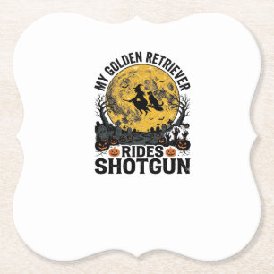 Golden Retriever fährt mit Shotgun Halloween Hexen Untersetzer