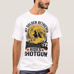 Golden Retriever fährt Shotgun Halloween Hexen Kun T-Shirt