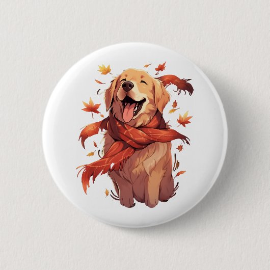 Golden Retriever Fall Dose Herbst Blätter Button (Vorderseite)