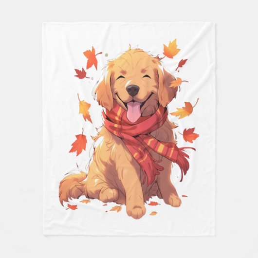 Golden Retriever Fall Dose Herbst Blätter Fleecedecke (Vorderseite)