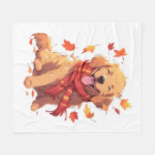 Golden Retriever Fall Dose Herbst Blätter Fleecedecke (Vorderseite (Horizontal))