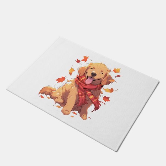 Golden Retriever Fall Dose Herbst Blätter Fußmatte (Schrägansicht)