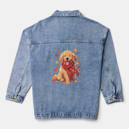 Golden Retriever Fall Dose Herbst Blätter Jeansjacke (Rückseite)