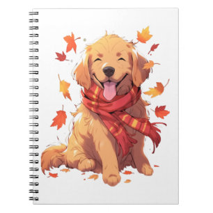 Golden Retriever Fall Dose Herbst Blätter Notizblock