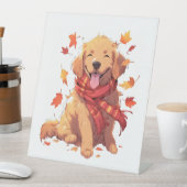 Golden Retriever Fall Dose Herbst Blätter Sockelschild (In Situ)