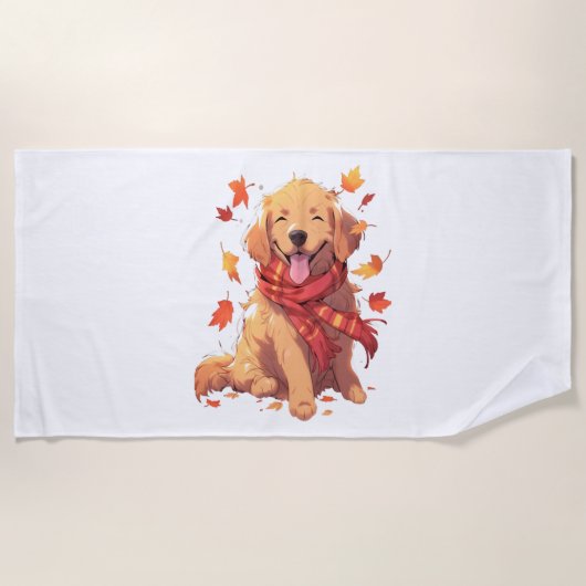 Golden Retriever Fall Dose Herbst Blätter Strandtuch (Vorderseite)