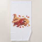 Golden Retriever Fall Dose Herbst Blätter Strandtuch (Vorderseite)