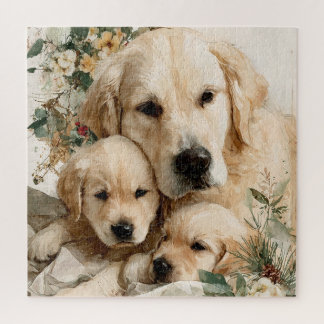 Golden Retriever Family Puppies Vintage Christmas Puzzle