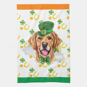 Golden Retriever Feiertags-Heim-Dekoration St. Pat Geschirrtuch