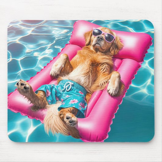 Golden Retriever Floating on Pool Matratze Mousepad (Vorne)