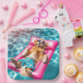 Golden Retriever Floating on Pool Matratze Pappteller (Party)