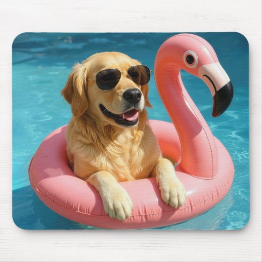 Golden Retriever Floating With Flamingo Mousepad (Vorne)