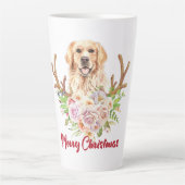 Golden Retriever Floral Frohe Weihnachten Milchtasse (Vorderseite)