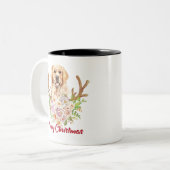 Golden Retriever Floral Frohe Weihnachten Zweifarbige Tasse (Vorderseite Links)