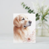 Golden Retriever Floral Watercolor Portrait Postkarte (Stehend Vorderseite)