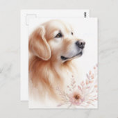 Golden Retriever Floral Watercolor Portrait Postkarte (Vorne/Hinten)