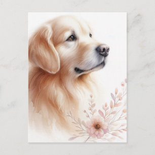 Golden Retriever Floral Watercolor Portrait Postkarte