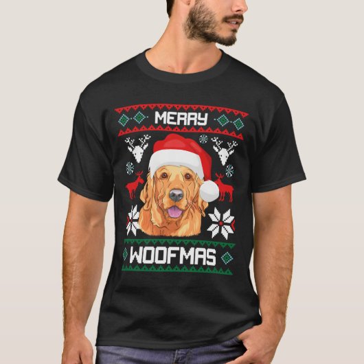 Golden Retriever For Merry Woofmas T-Shirt (Vorderseite)