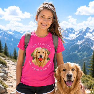 Golden Retriever Foto Leben ist besser Mädchen pin T-Shirt
