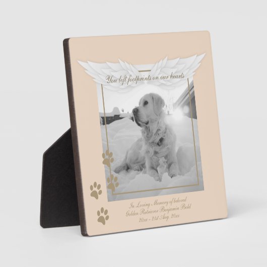 Golden Retriever Foto Memorial Angel Wings Paw Fotoplatte (Vorderseite)