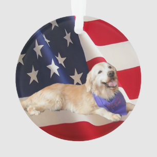 Golden retriever-freche amerikanische Flagge Ornament