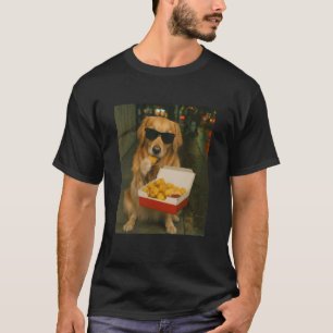 Golden Retriever frisst Chicken Nugget Meme Retro  T-Shirt