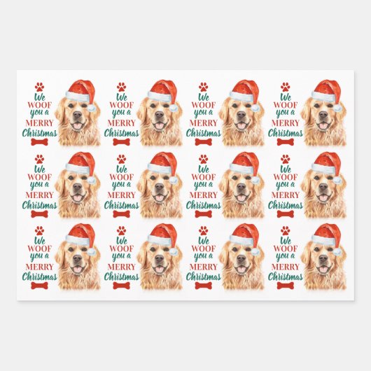 Golden Retriever Frohe Weihnachten Niedlicher Hund Geschenkpapier Set (Vorderseite)