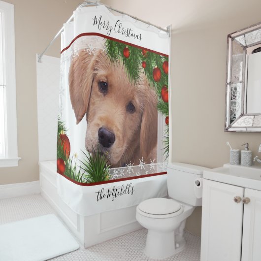 Golden Retriever Frohe Weihnachten - Niedlicher We Duschvorhang (Beispiel)