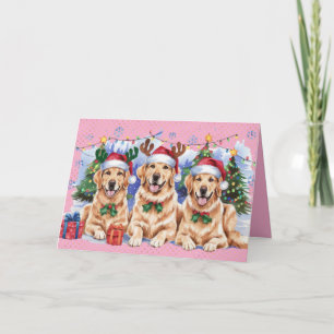 Golden Retriever Frohe Weihnachtskarte Rosa Einladung