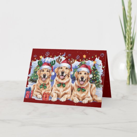 Golden Retriever Frohe Weihnachtskarte Rot Einladung (Vorderseite)