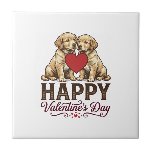 Golden Retriever Frohen Valentinstag Fliese (Vorderseite)