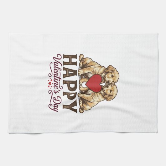 Golden Retriever Frohen Valentinstag Geschirrtuch (Horizontal)