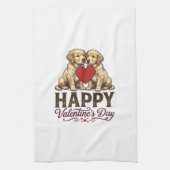 Golden Retriever Frohen Valentinstag Geschirrtuch (Vertikal)