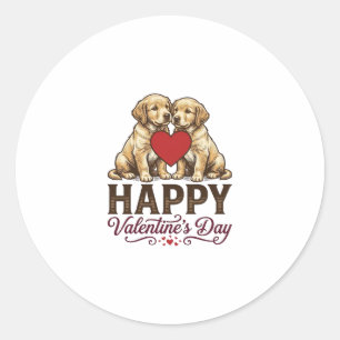 Golden Retriever Frohen Valentinstag Runder Aufkleber