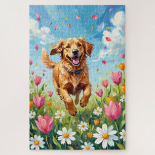 Golden Retriever Frühling Wiese Blumen Hund Puzzle