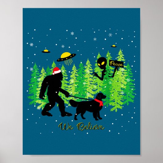 Golden Retriever Funny Bigfoot Christmas Alien Ufo Poster (Vorne)