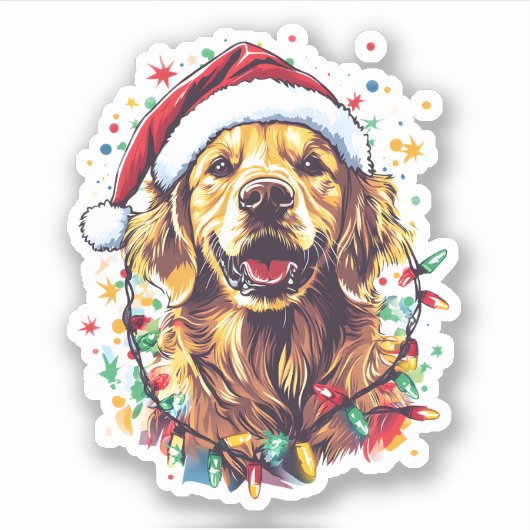 Golden Retriever Funny dog Christmas Santa Hat lig Aufkleber (Vorderseite)