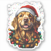 Golden Retriever Funny dog Christmas Santa Hat lig Aufkleber (Vorderseite)