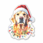 Golden Retriever Funny dog Christmas Santa Hat lig Aufkleber (Vorderseite)