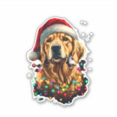 Golden Retriever Funny dog Christmas Santa Hat lig Aufkleber (Vorderseite)