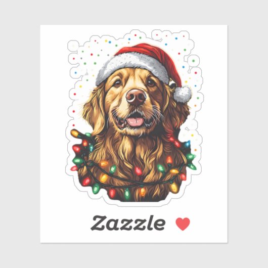 Golden Retriever Funny dog Christmas Santa Hat lig Aufkleber (Blatt)