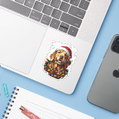 Golden Retriever Funny dog Christmas Santa Hat lig Aufkleber (Laptop mit iPhone)