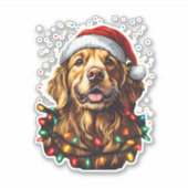 Golden Retriever Funny dog Christmas Santa Hat lig Aufkleber (Vorderseite)