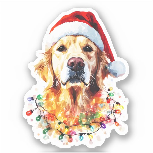 Golden Retriever Funny dog Christmas Santa Hat lig Aufkleber (Vorderseite)
