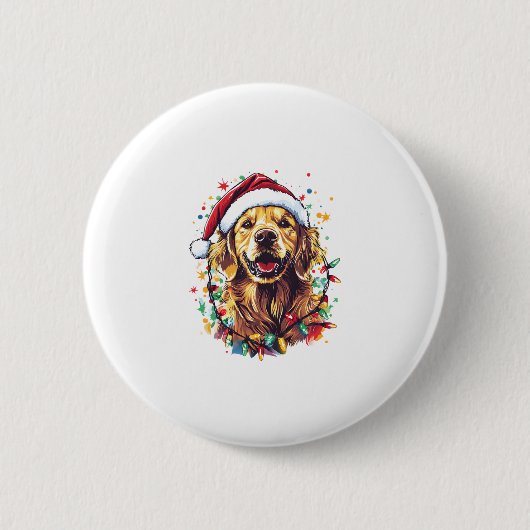 Golden Retriever Funny dog Christmas Santa Hat lig Button (Vorderseite)